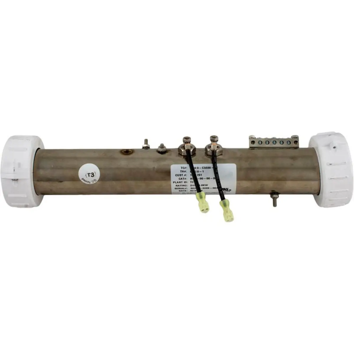 HydroQuip 26-3330-5S Corded Unit Swimming Pool Heater Assembly - 15 in, 4.0kW, 240V, Caldera 73994 Compatible, 8 in Leads, Metal Body, Industrial Look, Heats Water for Swimming Pools