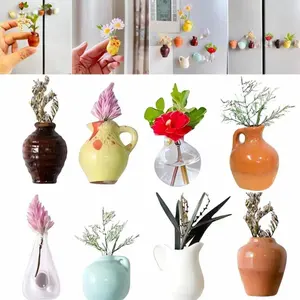 8pcs Mini Resin Magnetic Vase Set (3cm/1.18in) - Cute Creative DIY Fridge Decor for Kitchen, Desktop Small Flower Vase Home Decoration (No Plants Included)