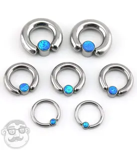 Blue Opalite Flat Disk Captive Ring