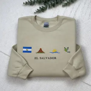 El Salvador Embroidery Sweatshirt, Torogoz, Volcano, Beach, Ocean, Surf, Pupusa, Flag, Emoji, Symbol