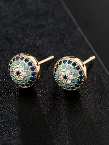 Fashion Devil Eye Copper Stud Earrings with Turkish Blue Zircon, Boho Style Halloween Party Jewelry, Perfect Gift for All Seasons, Ear Studs