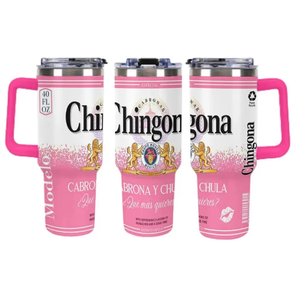20oz Sturdy Stainless Steel Tumbler - Chingona Modelo Inspired, Engraved & Printed Pink Cabrona Y Chula Mexican Style, Portable Insulated Water Bottle with Plastic Lid, Straw, Double Wall Vacuum Flask for Cold Drinks, Water Bottles