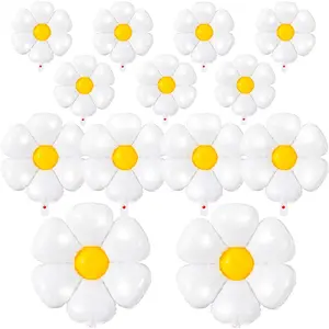 Daisy Balloons- 14Pcs Daisy Flower Foil Balloons for One or Two Groovy Party Decorations Girls Daisy Themed Birthday Party Baby Shower Wedding Balloon Decorations White