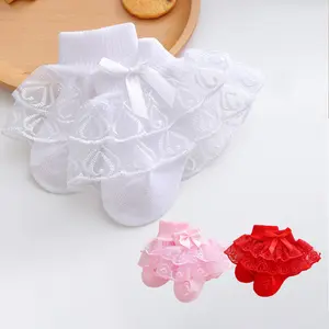 6 Pairs Baby Girls Lace Ruffles Decorated Middle Socks, Breathable and Comfortable Lace Socks Double Lace Dance Cute Princess Socks