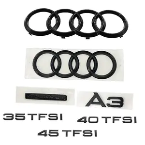 Gloss Black Audi Rings Front Rear Emblem Badge Set For Audi A3 (2010-2020) 273mm/192mm + A3 Quattro Letter Logo Car Exterior Accessories