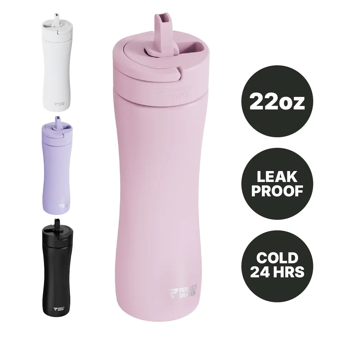 PerfectShaker LUMA Stainless Steel Shaker Cup with Straw, Double Wall Insulated 24hrs Cold, Dishwasher Safe Protein Shaker Bottle, 22oz