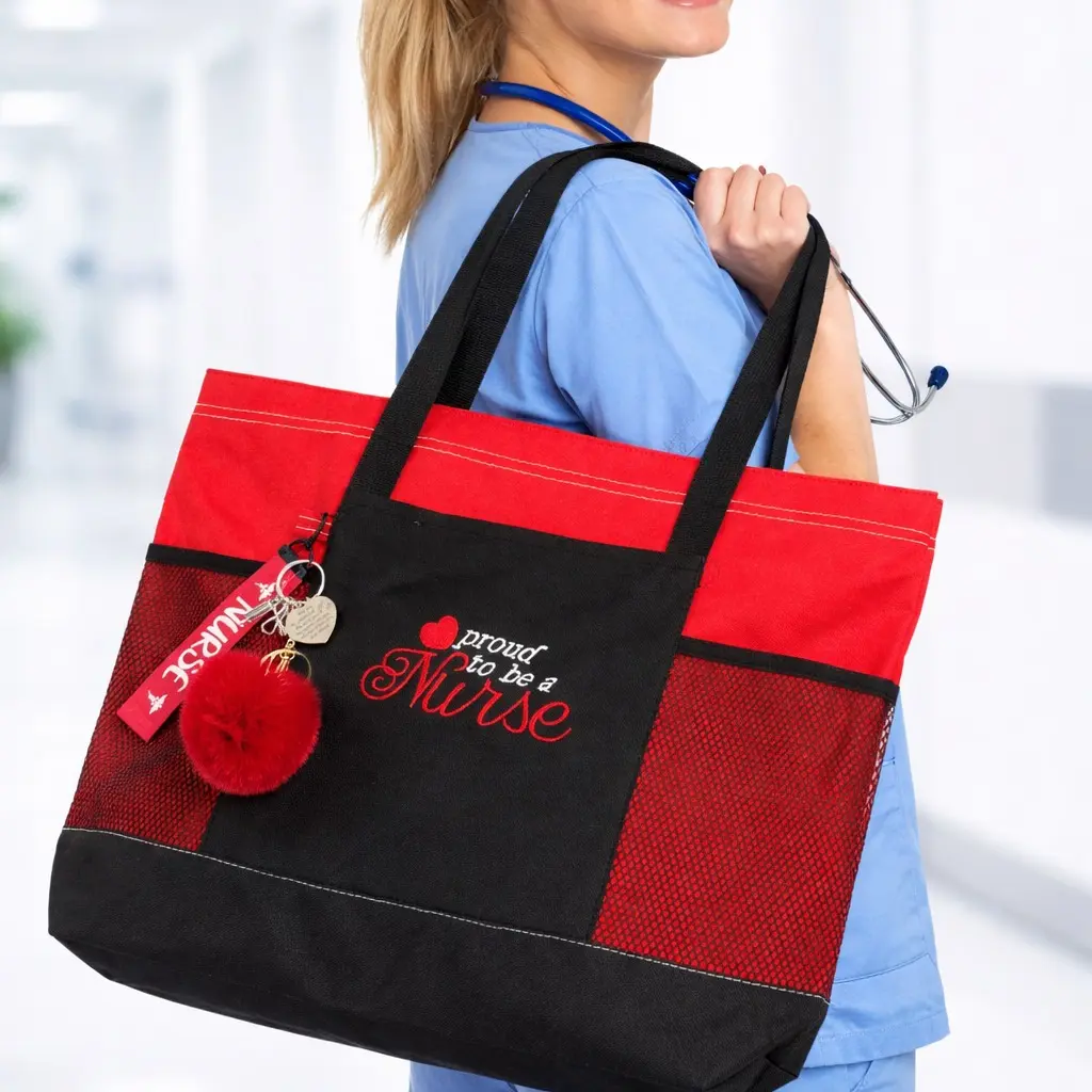 Women's High-Capacity Workday Shoulder Tote Bag - Personalized Embroidered "Proud to Be a Nurse", Durable Fabric Gift for RN/LVN/CNA for Nurse Week