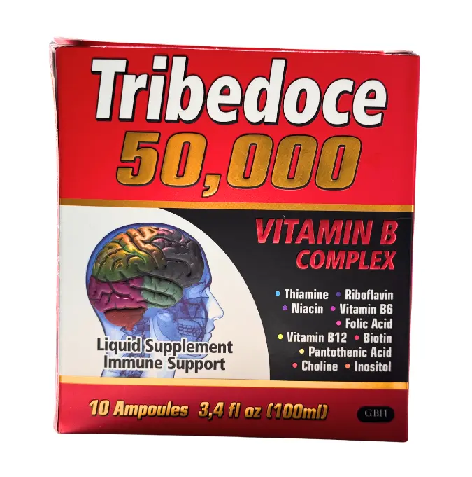 TRIBEDOCE 50000 Nutrient Rich Complex B Vitamin Dietary Supplement Pack for Adults - Gluten-Free, GMO-Free Liquid, Supports Energy, Immune & Brain Health - 10x100ml Ampoules, Youth, 18 Months