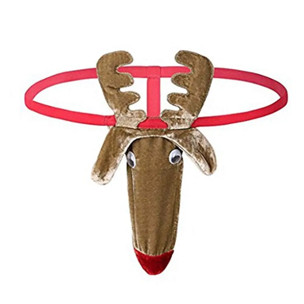 Men’s Christmas Gag Gift Reindeer G-String Mankini Thong Underwear