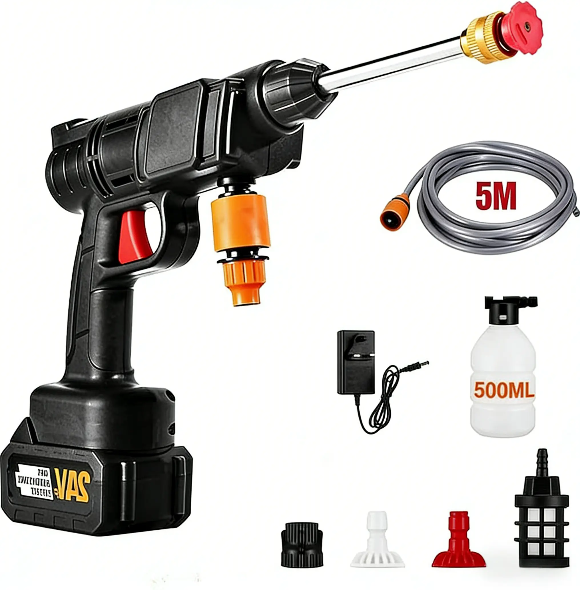 Cordless Pressure Washer, 150PSI Portable Pressure Cleaner Handheld with Battery and Charger 24V 1500mAh Rechargeable Battery Electric Pressure Washer for Washing Cars, Watering Flowers, Clea
