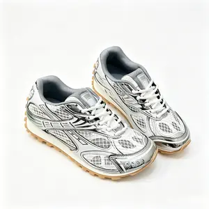 Aesthetic Y2K Cyber Silver Metallic Sneakers, Shiny Upper Comfort Sole, Trendy Streetwear for Festival & Daily Outfits Silver Shiny Sneakers, Cushioned Sole Street Shoes, Hot Pick for School Commute Gym Travel Grunge Cyber Silver Sneakers,