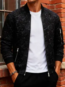 Men's lightweight casual jacket, zipper closure - arm zipper decoration design, men's baseball collar jacket, machine washable, 100% polyester fiber, suitable for daily outings, sports, jogging, formal occasions - spring and autumn seasons