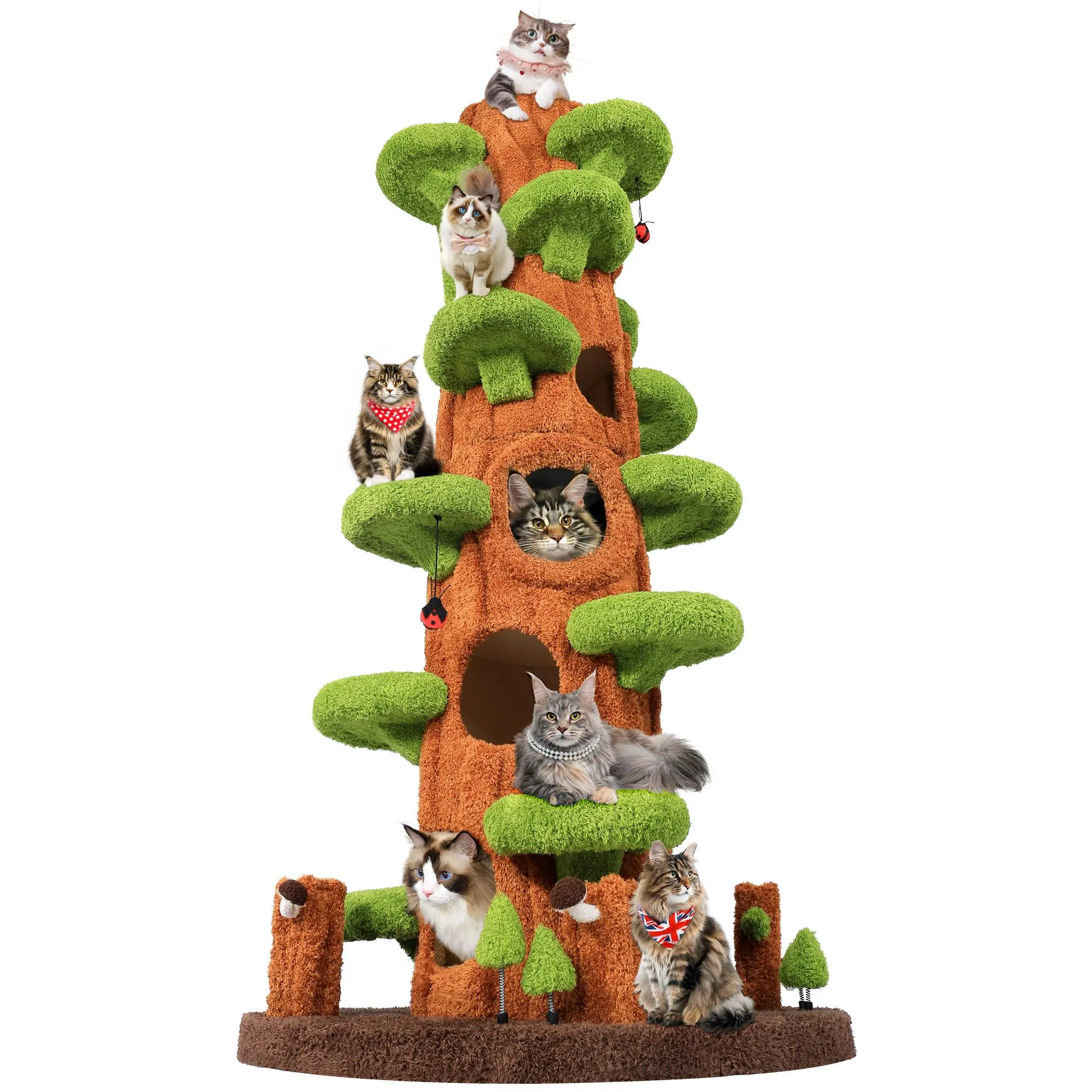[3-Package Shipping]   88.6" Giant cat condo, multi-level playground for cats, perfect for multi-pet homes,  Appearance of a big tree, ultra-stable construction, scratch-resistant materials Wood Apartment Summervibes