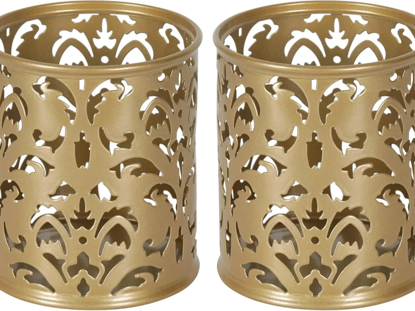 Gold Pen Holder for Desk 2 Pack Round Pen Organizer Brush Holder for Vanity Metal Pencil Cup Organizer for Home, Office Classroom School