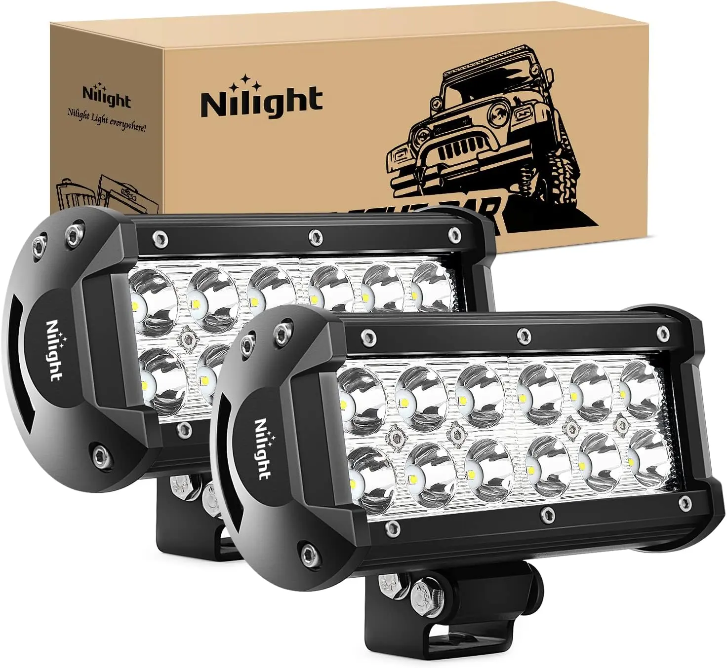 Nilight 2PCS 6.5in 36w Power Spot LED Light Bar, Super Bright Car Off-Road Fog/Work Lights for SUV, Boat, Led Lights Car