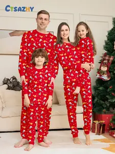 Christmas Full Print Family Pajamas, Soft Stretch Fabric, Fitted Design, Fall & Winter Wear, Adult and Kids, Festive Holiday