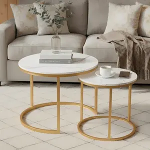 Modern 2-Piece Nesting Coffee Table Set, Round Stackable Tables, Space-Saving Design, Sturdy MDF Top & Metal Frame for Living Room Bedroom