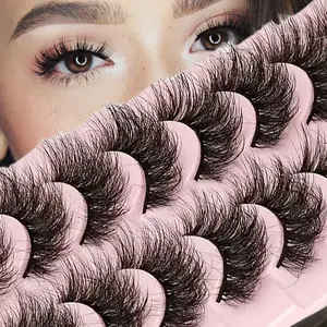 10 Pairs Plush Thick Full Strip False Eyelashes, Exaggerated Curled Synthetic Lashes, Easy Eye Lift, Stage Makeup, Faux Strip Lashes