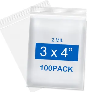 3''x 4'', (Pack of 100) Small Plastic Bags,2 MIL Thick Poly Zipper Lock Bags Clear for Photo, Jewelry, Bakery, Treats, Travel, Storage, Packaging & Shipping.PP Resealable