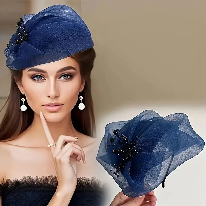 Fascinator Headband Accessory for Women, Elegant Floral Mesh Hat with Veil & Hair Feathers, Headbands with Clips for Party, Fashion Headbands, Headband With Clips