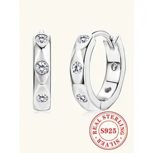 S925 Sterling Silver Synthetic Moissanite Decor Hoop Earrings,  Gifts for Girlfriend, Fashion Jewelry for Party, Daily Clothing Decor, Trendy All-match & Exquisite Jewelry for Birthday Gift