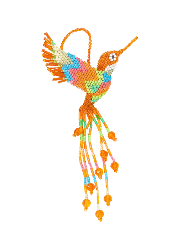 Orange Handmade Beaded Hummingbird Keychain