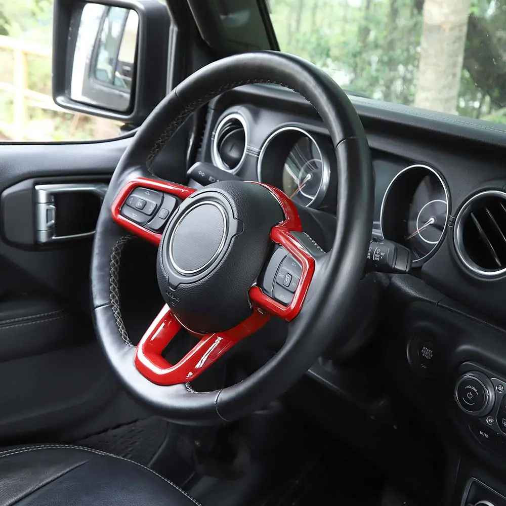 ABS Steering Wheel Gloss UV Coating Trim - Steering Wheel Moulding, DIY Installation with Double Tape, Car Interior Decoration Accessory for 2018-2023 Jeep Wrangler JL JLU & Gladiator JT