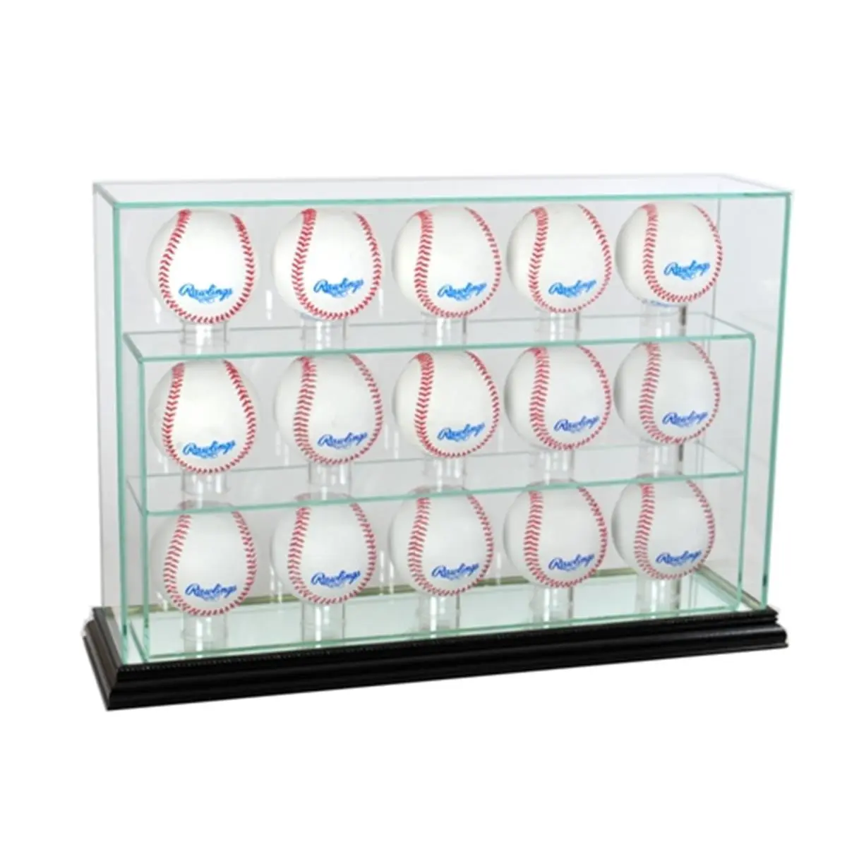 Baseball Upright Display Case for 13 to 15 Autographed Baseballs - Black, Glass & Wood Construction, Sports Collectibles Accessory