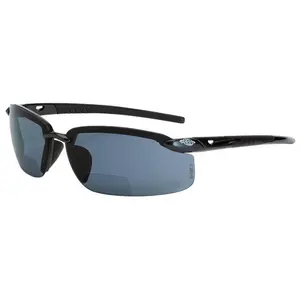 Crossfire ES5 Bifocal Safety Glasses, Black Frame with Polarized Smoke Lenses, Men's Sunglasses, 8-Base Curve, Sun Protection
