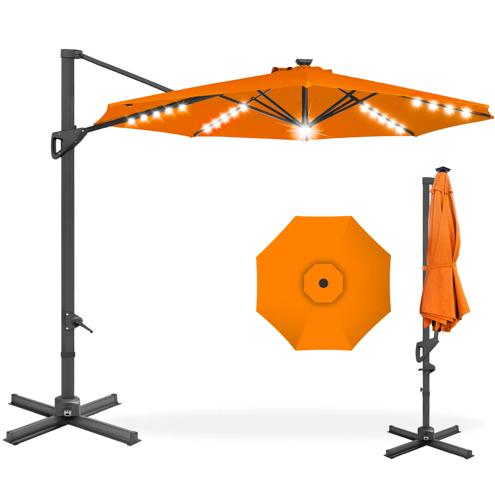 Best Choice Products 10ft 360-Degree Solar LED Lit Cantilever Patio Umbrella, Outdoor Hanging Shade