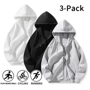3-Pack Men’s Minimalist Solid Color Zip-Up Hoodies, Breathable & Comfortable Sports Sweatshirts, Loose-Fit Versatile Long-Sleeve Jackets for Running, Cycling and Daily Commute, Ideal Gift for Friends