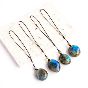 Natural Labradorite Rolling Stone Crystal Pendant, Healing Stone, Unique Crystals, Mobile Phone Decor, Yoga Energy Jewelry Gift, 1pc