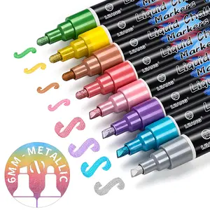 Liquid Chalk Markers for Chalkboard With 6/10mm Tip for Blackboards, Whiteboards,Glass, Mirrors, Menu,Bistros, Restaurants, Schools, 8 Pack（Metallic/Macaron/Neon）Colors