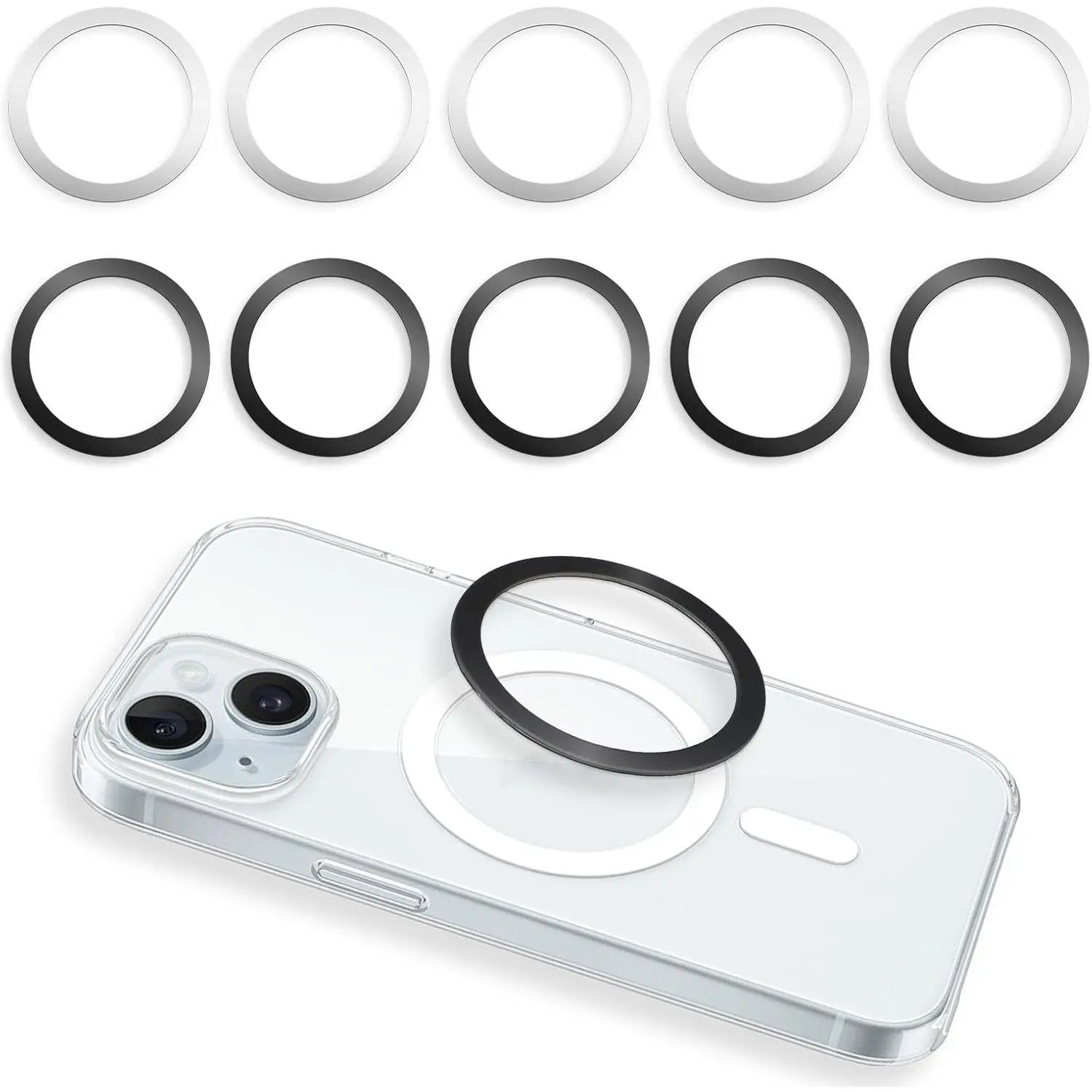 10Pcs Magnetic Ring for Phone Case, Magnetic Phone Ring Ultra-Thin Universal Metal Rings Sticker Magnetic Wireless Charging Ring Car Charger Conversion Accessories