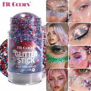 Glitter Stick, Multi-Use Holographic Shimmering Body Glitter, Glitter Makeup for Hair Face and Body, Festival Chunky Glitter Gel Stick