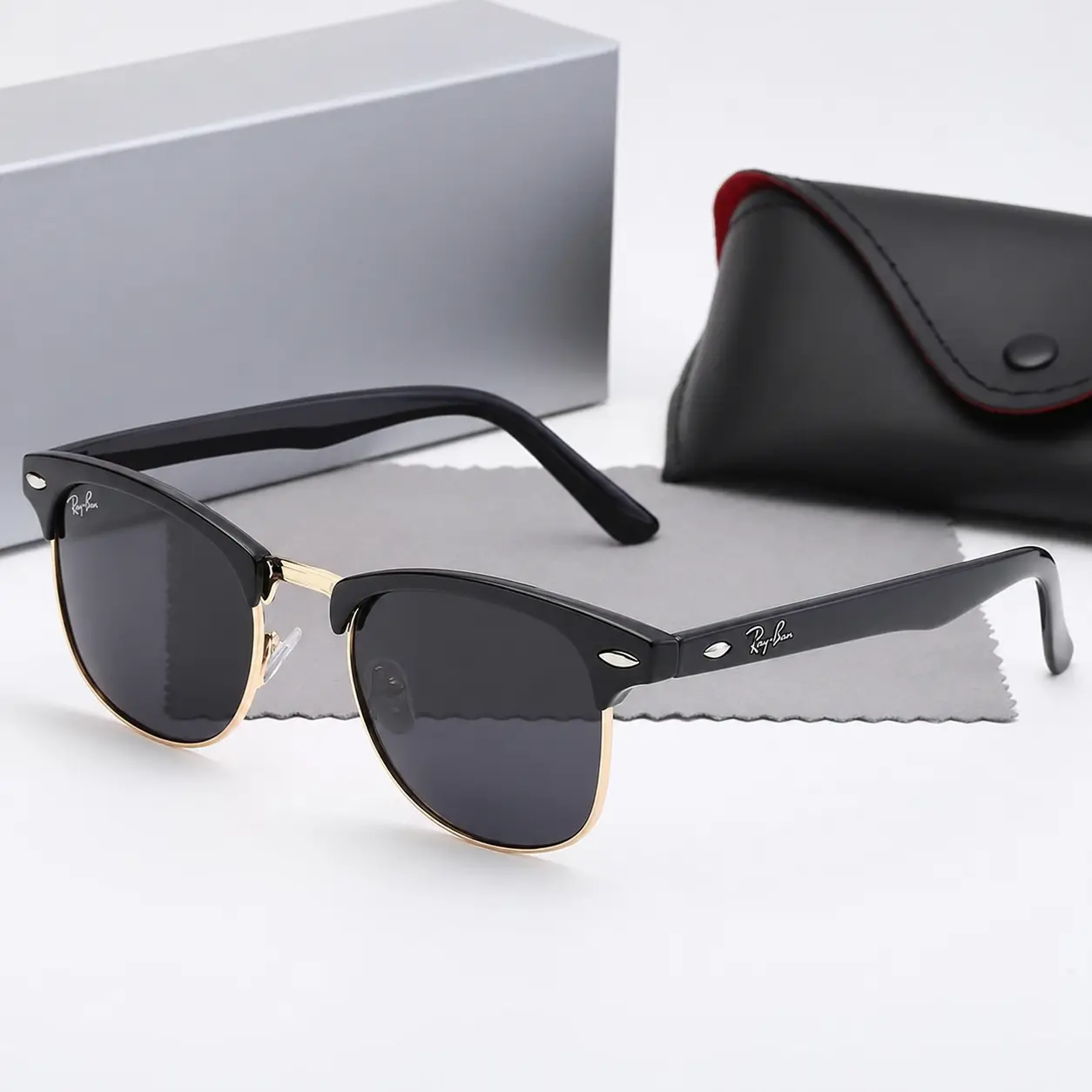Classic Browline Sunglasses for Men and Women with Black and Gold Frame