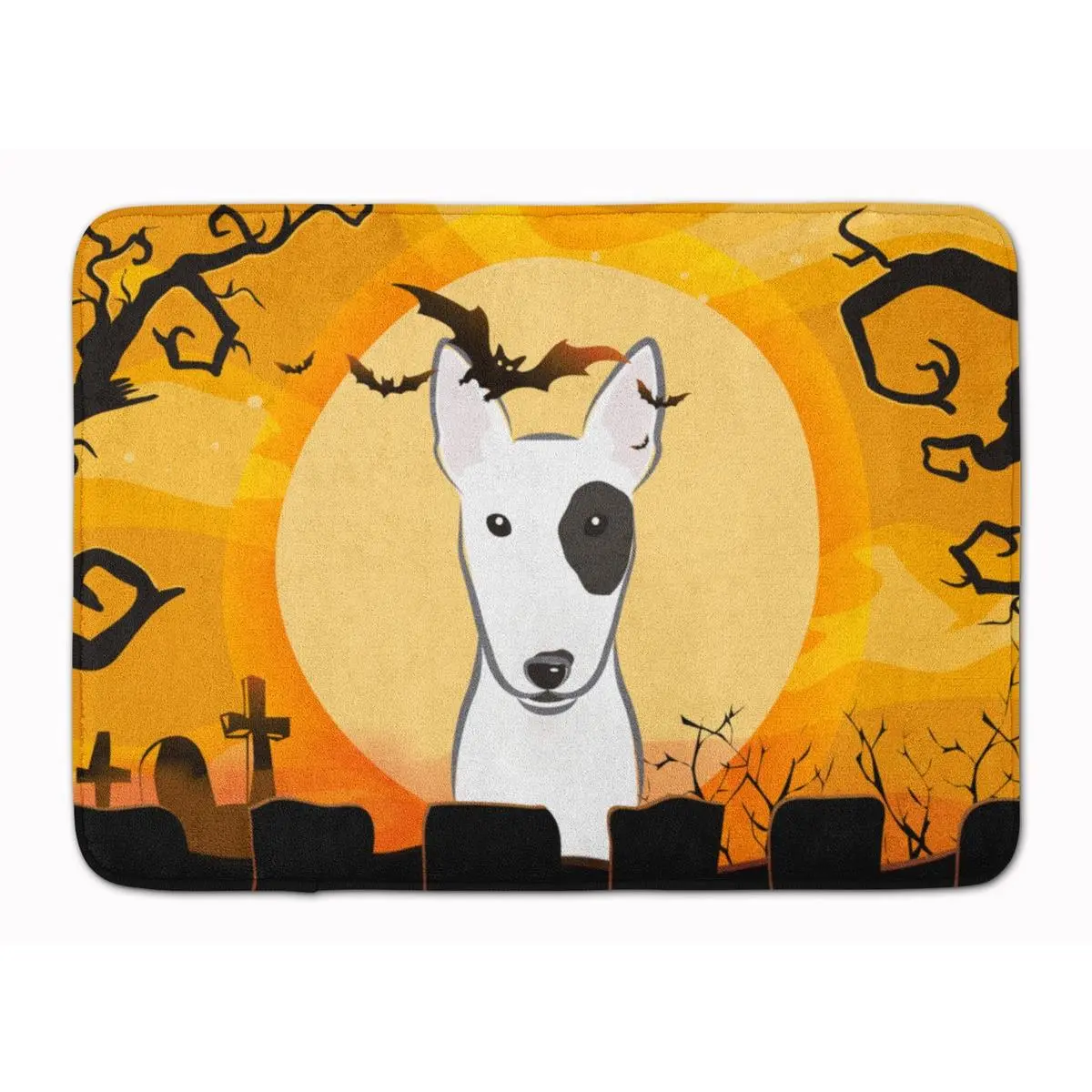 Carolines Treasures Halloween Bull Terrier Plush Design Bath Mat - Memory Foam, Machine Washable Rug for Household Use, Machine Washable Rugs, Plush Design Bath Mats