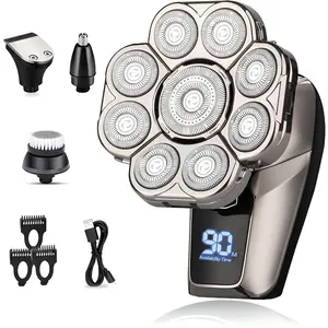 LARGNER-6 in 1 Electric Head Shaver, 1 Box Waterproof Wet/dry Grooming Shaver & Accessories, Cordless Rechargeable Bald Head Razor for Home & Travel Gift, Multifunctional Epilator