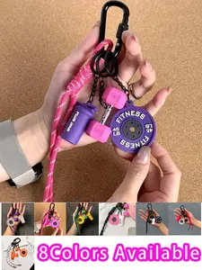 Dopamine Detachable Barbell and dumbbell keychain set, Sporty, Sports Gym Fitness Bag Pendant Braided Rope Dumbbell Plate Water Cup 5pcs Set Workout Keychain Charm Accessories for fitness enthusiasts Car Keychain Backpack Purse Charm Couple Gift