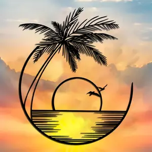 1pc, Palm Tree Metal Art Wall Decoration, Palm Tree Metal Wall Sculpture, Palm Tree Metal Mural Wall Decoration, Home Patio Balcony Decoration, Housewarming/Wedding/Mother's Day/Easter/Halloween/Christmas Decoration Gift