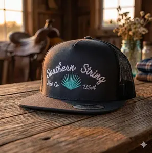 Southern String Hat Co. Trucker Hat, Vintage Palm Embroidered Snapback, Adjustable Mesh Back Cap, USA Made Western Outdoor Gear for Men