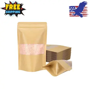 Stand Up Pouches, 50 Pack Kraft Paper Bags with Matte Window and Tear Notch (4 x 6.5 Inches)