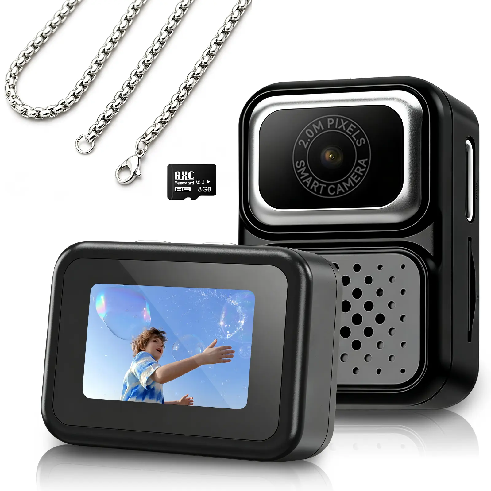 Mini Camera Necklace Pendant, Tiny Pocket Camera with 0.96 Inch IPS Screen & SD Card, Wearable Metal Chain Camera Jewelry for Travel Daily Outfit, Cute Novelty Gift for Teens Girls & Boys
