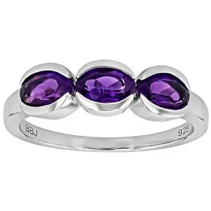 JTV Purple Amethyst Platinum Over Sterling Silver 3-Stone Ring 1.08ctw