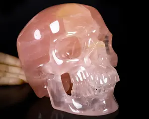 Lifesized 7.2" Rose Quartz Carved Crystal Skull, Super Realistic, Crystal Healing