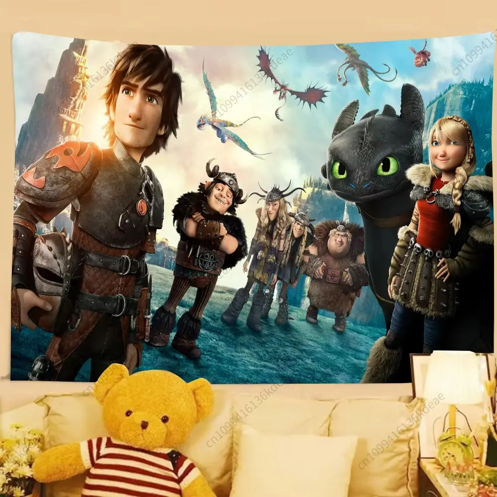 How to Train Your Dragon Cartoon Tapestry, 60in x 40in Home Decor Cloth Banner, Indoors Bedroom Living Room Accent, Boy Fan Birthday Party Gift