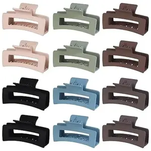 12 Pack 3.5 Inch Matte Square Hair Claw Clips for Women, Strong Hold Neutral Claws for Thick Thin Hair (Light Colors)