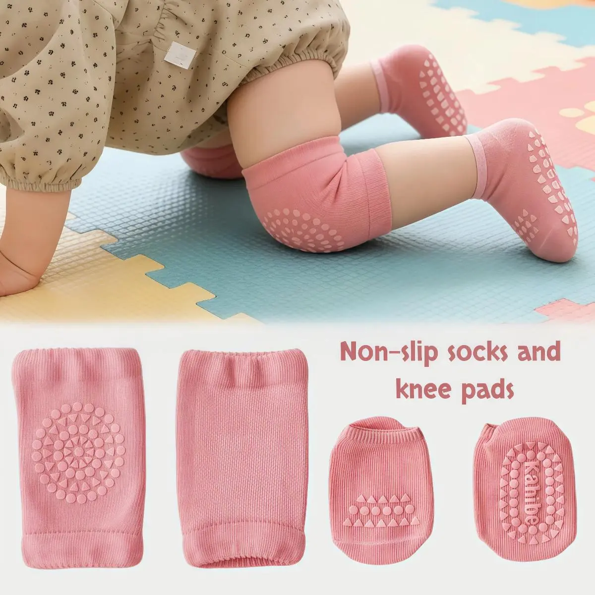 1 set of non-slip socks and knee pads, solid color suitable for boys and girls, walking floor socks, birthday gift decoration, Soft Comfy Socks