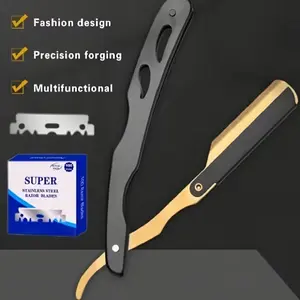 Retro Foldable Manual Shaver (including 100 blades) - Men's and Women's Heavy Duty Shaver, Portable Foldable Design, Compatible with Half Blades - Perfect for Home, Travel, Professional Barber Use - Durable Shaving Tool, Shaving Accessories,