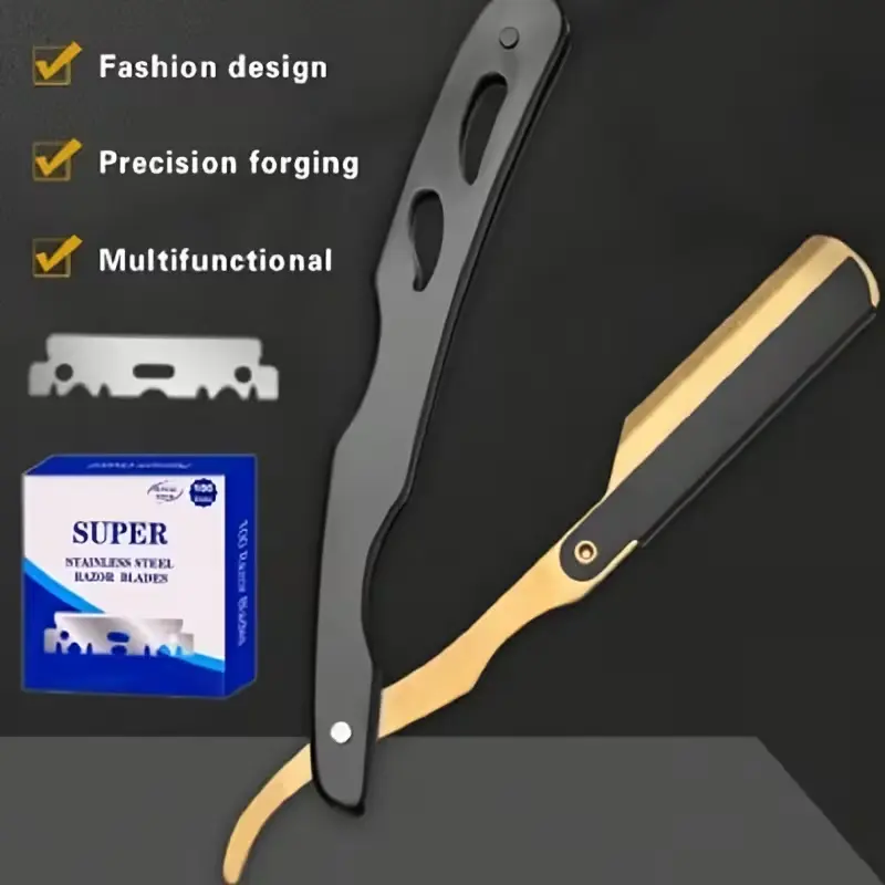 Retro Foldable Manual Shaver with 100 Blades - Heavy-Duty Razors for Women, Men's Portable Shaving Tool, Half-Blade Compatible, Suitable for Home, Travel Use, Durable Shaving Accessory, Suitable For Home Use, Daily